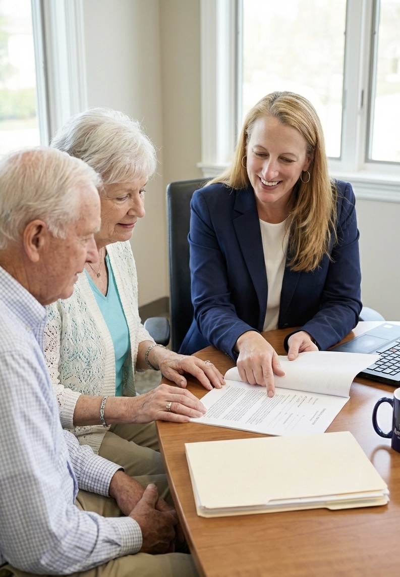 Attorney reviewing documents with clients